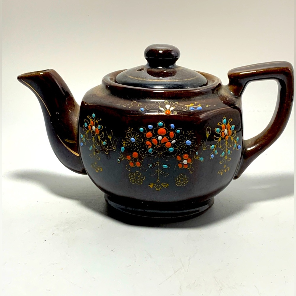 Vintage 1940's Ceramic Brown Moriage Gold Gilt Teapot Made in Japan